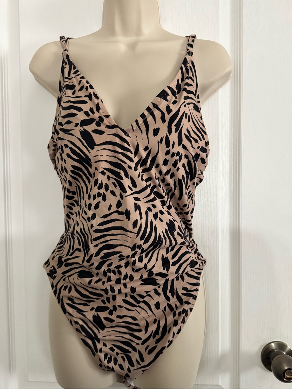 Women’s Animal Print One-Piece Swimsuit - Beige and Black